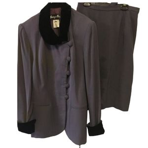 SUNNY CHOI Vintage Blazer Jacket Pencil Skirt Suite Velvet Classic Formal